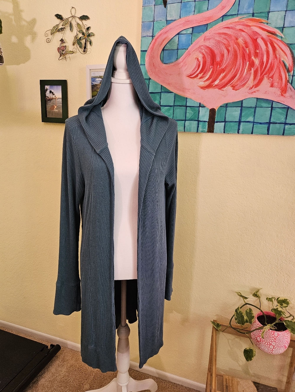 Athleta Hooded Longline Ribbed Cardigan Sweater - Teal Sz M
